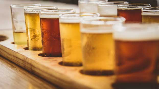 beer flight of craft beers at an Arkansas brewery.