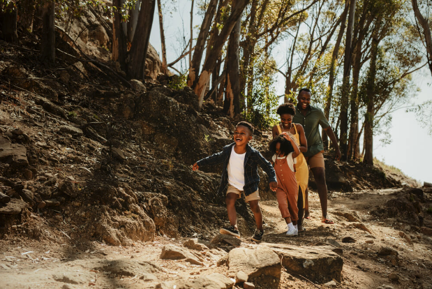 A young family enjoying a nature walk near Eureka Springs.
